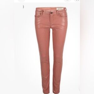 All Saints Spitalfields Petrel Brodie Ankle-Zip Skinny Jean Coated Salmon 28 NEW